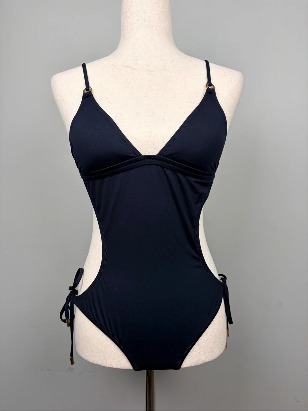 Melissa‎ Odabash Black Monokini One Piece Swimsuit Cutout Tie Sides Size 6